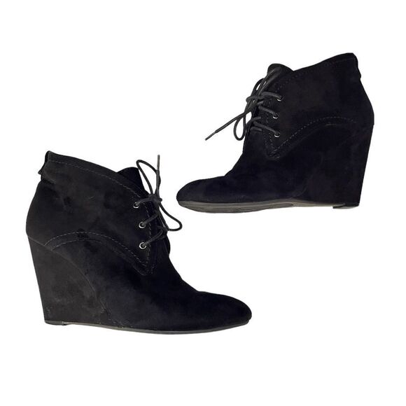 Black Wedge Lace Up Booties size 7 - Picture 1 of 10